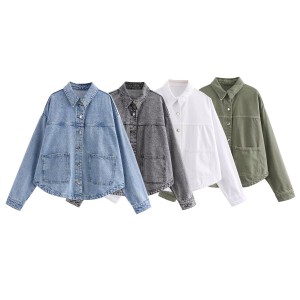 Foreign Trade 2024 Summer New Women's Versatile Collar Single breasted Pocket Denim Shirt Jacket Coat