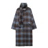 Foreign Trade 2024 Autumn New European and American Style Women's Fashion Style Scarf Collar Long Sleeve Woolen plaid Coat Long Coat