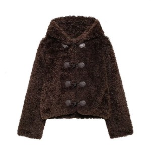 Foreign trade 2024 autumn new European and American style women's clothing knot buckle decoration artificial fur effect coat jacket 4391