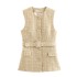 Foreign Trade 2024 Autumn New Vest Commuter Versatile Hand Hook Knitted Round Neck One Row Buckle 9208956