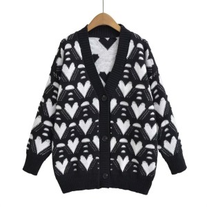 Foreign Trade 2024 Autumn New European and American Style Women's Fashion Loose Medium to Long Knitted Jacket V-neck Thick Sweater