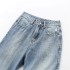 Foreign Trade 2024 Autumn New Jeans, Women's Wear, Contrast Denim Fabric, Mid Waist Straight Tube and Ankle 2569023