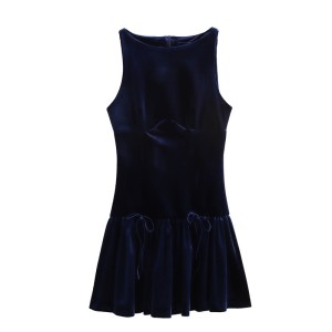 Foreign Trade 2024 Autumn New Women's European and American Style Fashion Sexy Bow Decoration Velvet Dress 9388072