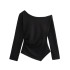 Foreign Trade 2024 Autumn New European and American Style Women's Fashion Temperament Folded Decoration Asymmetric Slant Neck Off Shoulder Top