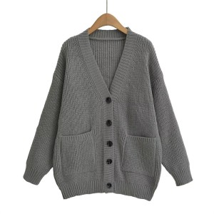 Foreign Trade 2024 Autumn New European and American Style Women's Fashion Casual V-neck Single breasted Long sleeved Pocket Decoration Knitted Cardigan