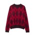 Foreign Trade 2024 Autumn New European and American Style Women's Fashion Casual Round Neck Long Sleeve Diamond Pattern Knitted Sweater 5755109