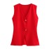 AliExpress foreign trade wholesale autumn women's clothing solid color slim fit gold button decoration knitted vest style top vest women's vest