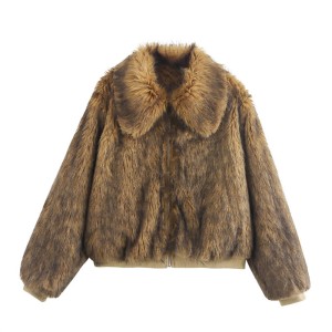 Foreign trade 2024 autumn new European and American style women's clothing fashion temperament loose artificial fur short lapel jacket