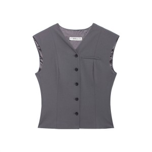 Foreign trade 2024 autumn new European and American style women's fashion casual V-neck slim fit top vest 2010703