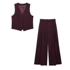 Foreign trade 2024 autumn new set straight leg wide leg pants vest sleeveless fashion casual niche 4749886