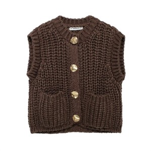 Foreign trade 2024 autumn new European and American style women's fashion temperament casual short coarse needle knitted vest 5802114