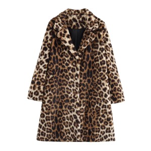 AliExpress wholesale 2024 autumn cross-border European and American women's clothing leopard print medium and long style lapel coat jacket for women