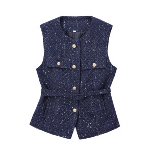 Foreign Trade 2024 Autumn New Knitted vest V-neck with a row of buttons for a small fragrant style socialite 9298725