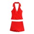 Foreign Trade 2024 Summer New Women's V-neck Sexy Leakage Back Hanging Neck Small Top Stacked Skirt Pants Set 2796777