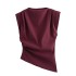 Foreign trade 2024 autumn new European and American style elegant and sleeveless pleated decorative shoulder pad top 0085845