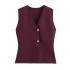 AliExpress foreign trade wholesale autumn women's clothing solid color slim fit gold button decoration knitted vest style top vest women's vest