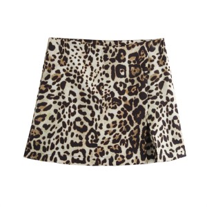 Foreign trade 2024 autumn new European and American style women's clothing fashion sexy retro leopard print slim mini A-line skirt