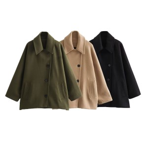 European and American women's French niche woolen coat fashion lapel blend short cape sleeve loose jacket