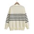 Foreign trade 2024 autumn new European and American style women's fashion casual V-neck long sleeved striped decoration knitted top jacket