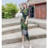 Real shot spot summer stylish and feminine V-neck mid sleeve slim fit printed bag buttocks elegant dress