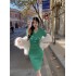 Knitted dress women's autumn and winter new retro elegant sexy V-neck slim fit long sleeved base dress