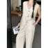 Real time spot high-end casual suit for women in summer, retro old money style, textured striped vest, wide leg pants