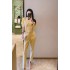 Real time spot high-end set for women's summer fashion suit collar top, high waist slimming cropped pants two-piece set for women