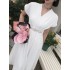 Real time spot summer new high-end light luxury V-neck cinched waist with diamond inlaid temperament slimming dress big swing dress for women