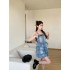 Real shooting spot 2024 summer new sexy spicy girl suspender denim dress looks slim and fluffy cake skirt for children