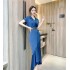 Real time spot summer high-end fashion dress, mid length slim fit temperament satin fishtail dress for women