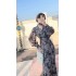 Realistic shooting of high-end Western style printed flowing dress for 2024 spring new high waist slimming chiffon long dress for women