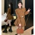 Real time spot autumn clothing design sense stand collar deer fur motorcycle jacket jacket+pleated skirt fashionable suit for women