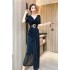 Real time spot summer style high-end V-neck women's fashion temperament elegant long skirt dress irregular dress