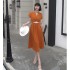 Real time spot summer new high-end light luxury V-neck cinched waist with diamond inlaid temperament slimming dress big swing dress for women