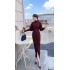 Real shot in stock 2024 autumn and winter bat sleeves, high waist, hip hugging, sexy slit dress, slimming temperament, long skirt for women