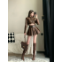 Real shooting spot American spicy girl retro PU leather short jacket top high waist slimming pleated skirt two-piece set for women