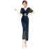 Real time spot summer style high-end V-neck women's fashion temperament elegant long skirt dress irregular dress