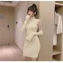 Real time shooting of trendy and sweet internet famous girls' slim fit plush sleeve dresses, knitted hip hugging sweaters, short skirts