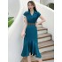 Real time spot summer high-end fashion dress, mid length slim fit temperament satin fishtail dress for women