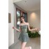 Real shooting spot 2024 summer new American spicy girl sexy strapless top+denim skirt half skirt set for women