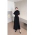 Real time shooting of autumn and winter new high neck cape design sense, temperament, waist cinching, western-style style, big swing, slimming and long dress