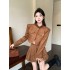 Real time spot autumn clothing design sense stand collar deer fur motorcycle jacket jacket+pleated skirt fashionable suit for women