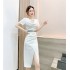 Real time spot summer new style high-end temperament lace splicing pile collar slimming socialite elegant dress dress