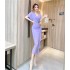 Real time spot summer clothes with fashionable temperament, V-neck flying sleeves, slim fit lotus leaf edge skirt, elegant dress for women