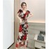 Real time spot high-end temperament dress summer new style western-style V-neck ruffle sleeves slim fit temperament long dress for women