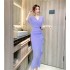 Real time spot summer clothes with fashionable temperament, V-neck flying sleeves, slim fit lotus leaf edge skirt, elegant dress for women