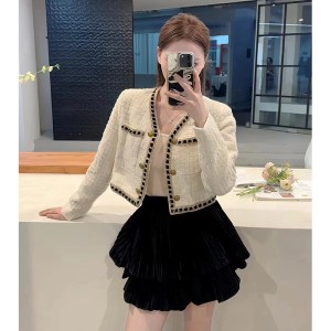 Mingyuan Xiaoxiang style set, women's autumn and winter temperament fashionable Xiaoxiang style woven jacket, slimming high waisted velvet skirt