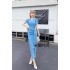 Real time spot European high-end temperament women's dress summer new sexy hip bag ruffled V-neck long dress