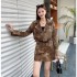 Real time spot autumn new item, niche design sense, spicy girl short item, PU leather jacket jacket, half body short skirt two-piece set