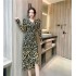 Real time spot autumn and winter women's fashion temperament V-neck long sleeved slim fit and slimming pleated drawstring slit dress for women